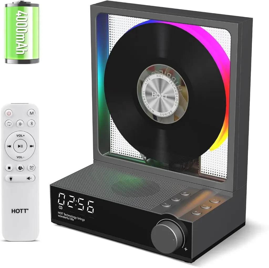 HOTT Portable CD Player,Retro Bluetooth 5.3 CD Players for Home,Music Player with HiFi Speaker,4000mAh Recheageable/Remote Contro/RGB Night Light/Sleep Timer/U Disk/Micro SD/AUX Desktop CD Players